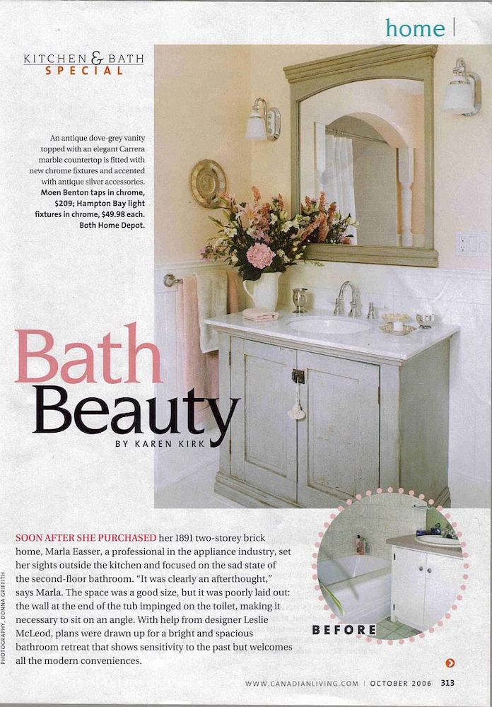 Beadboard wainscoting featured in Kitchen and Bath magazine