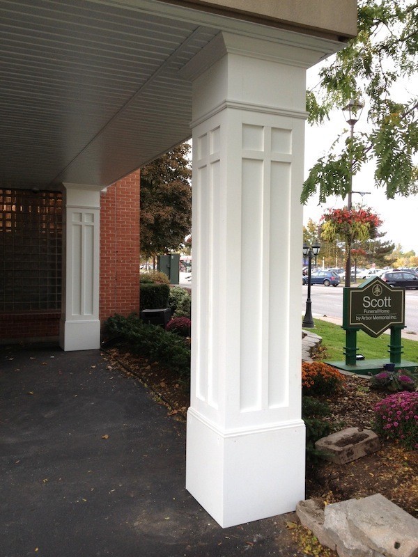 Close up look at large custom pvc column wraps with panels