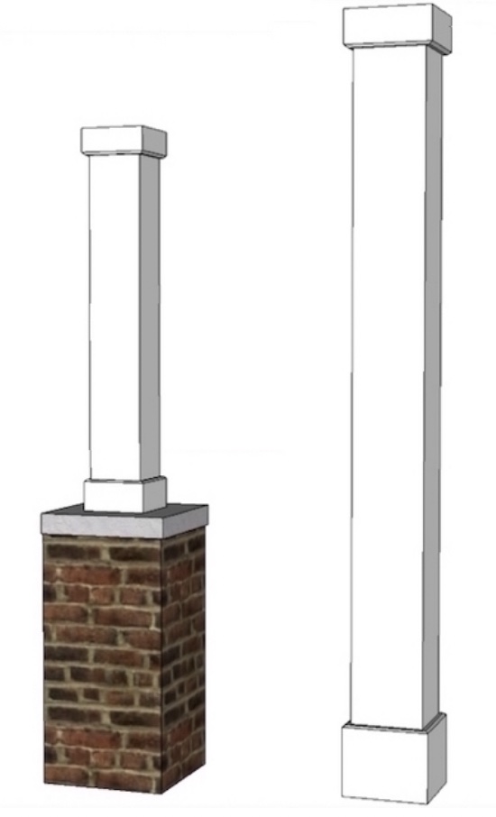 Two examples of PVC columns one tall, one short and on a pedestal
