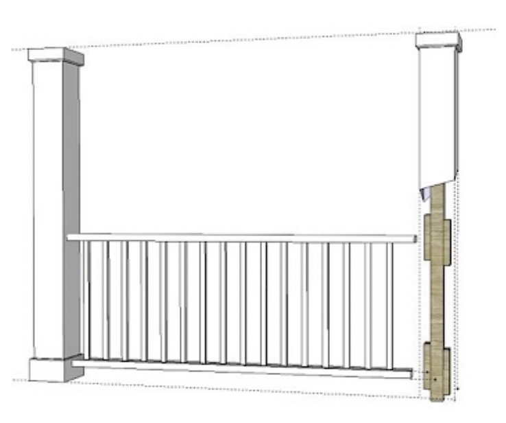PVC column wraps with a railing in between them
