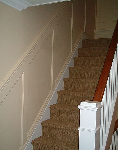 Painted wainscoting without panels going up stairs