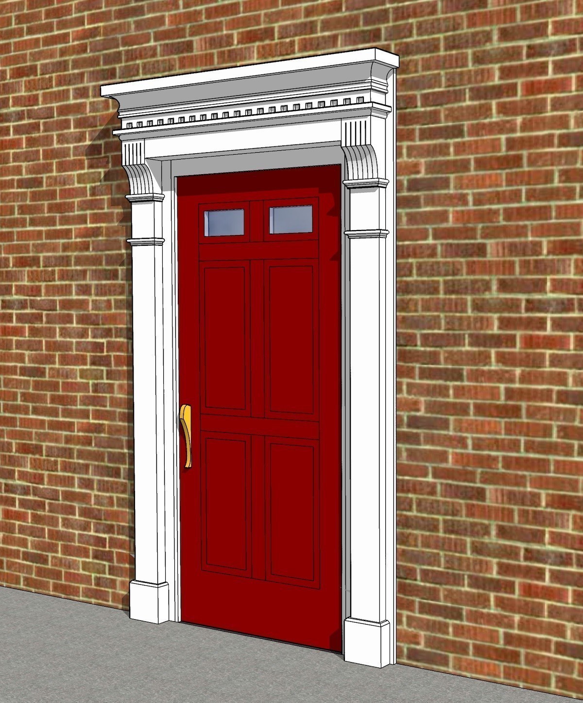 Pilasters framing a red door