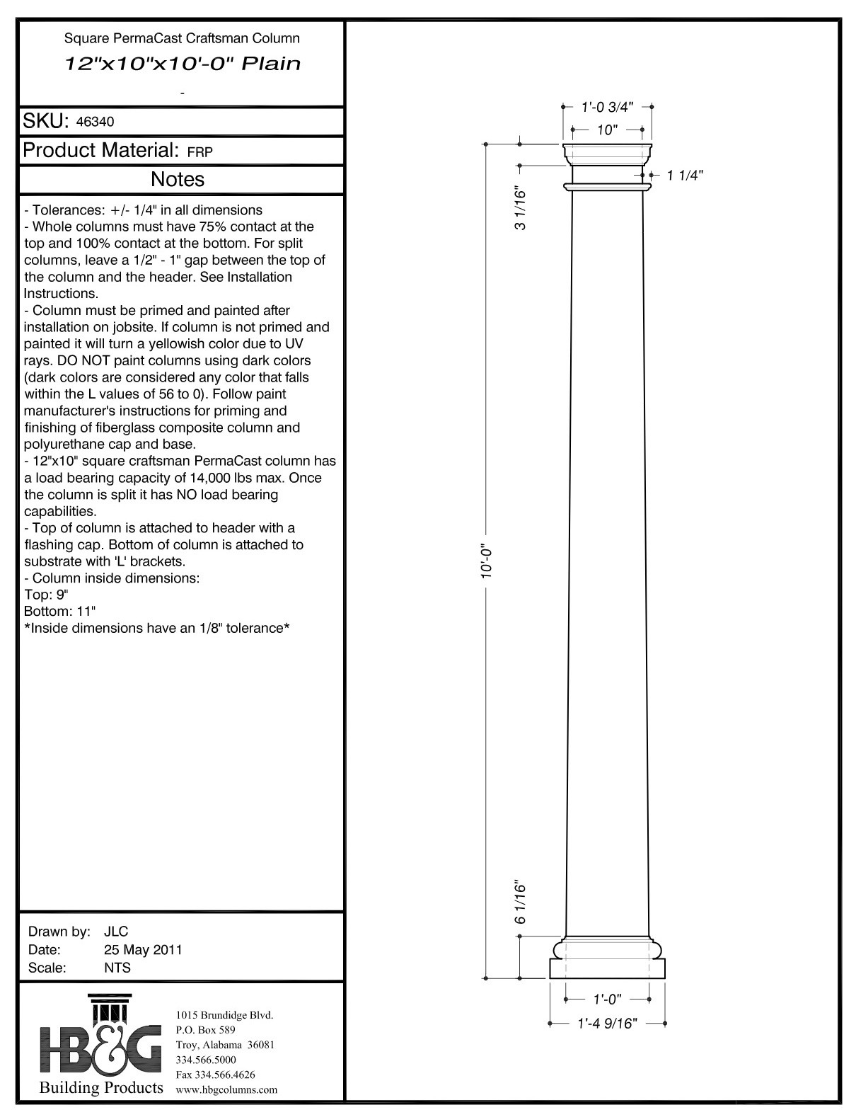 16/9 HB&G PermaCast Craftsman Column