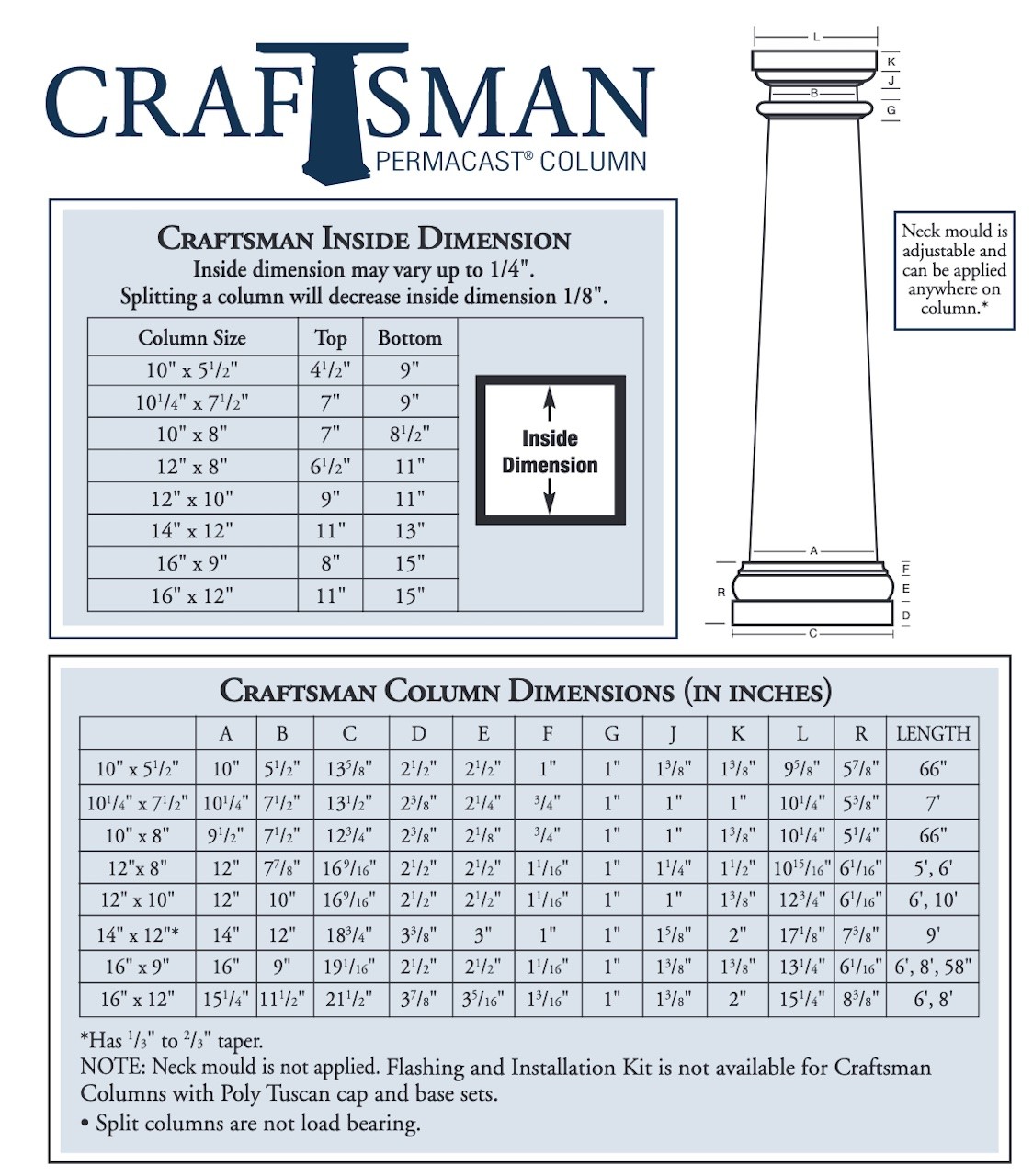 10/8 HB&G PermaCast Craftsman Column