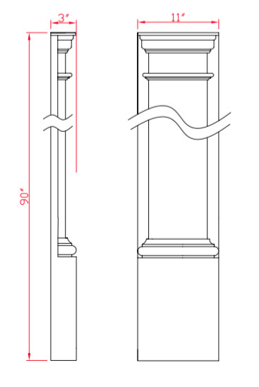 11" x 8' Plain Pilaster