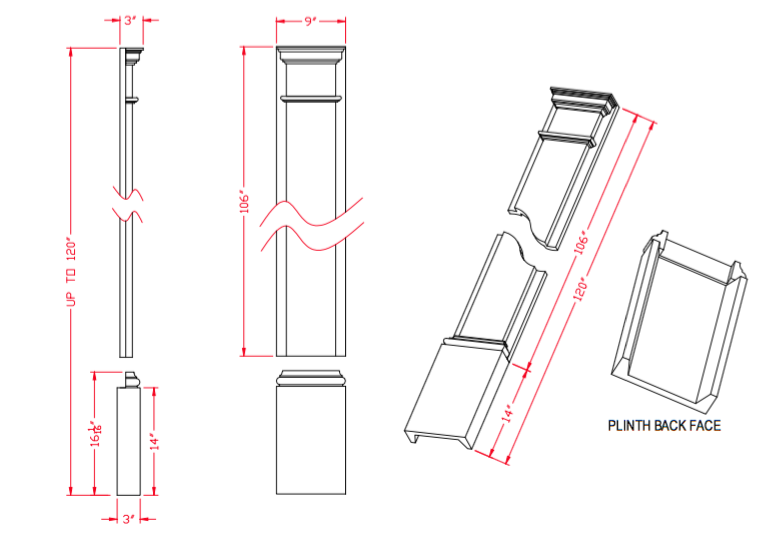 9" x 10' Plain Adjustable Pilaster (w/ separate plinth block)