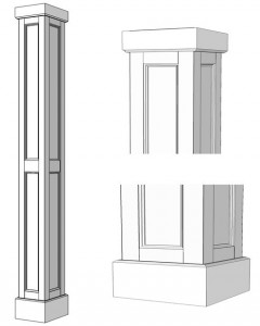 Diagram showing a close look at the box capital and base on the recessed PVC column wrap