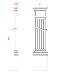 8" x 7' Fluted Pilaster (no Backboard)
