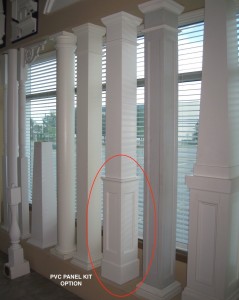 Square fibreglass columns have a pvc panel option kit
