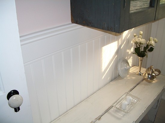Close look at beadboard wainscoting applied on a wall