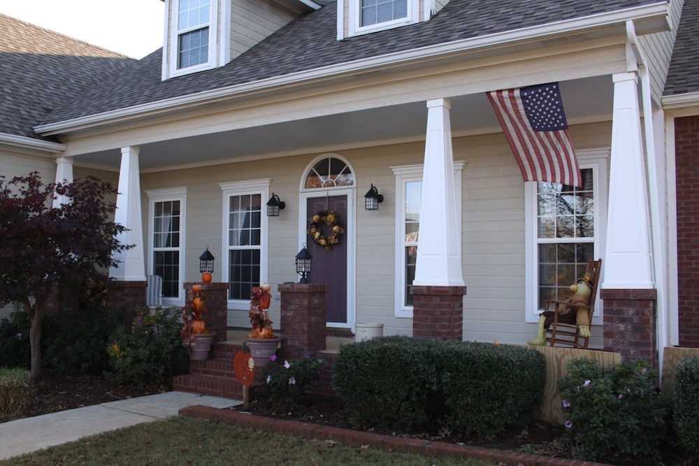 Look at front porch with custom detailed tapered pvc column wraps