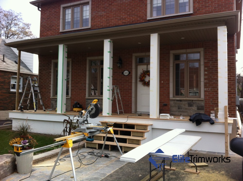Half Panelled PVC Column Wraps being installed on Front porch