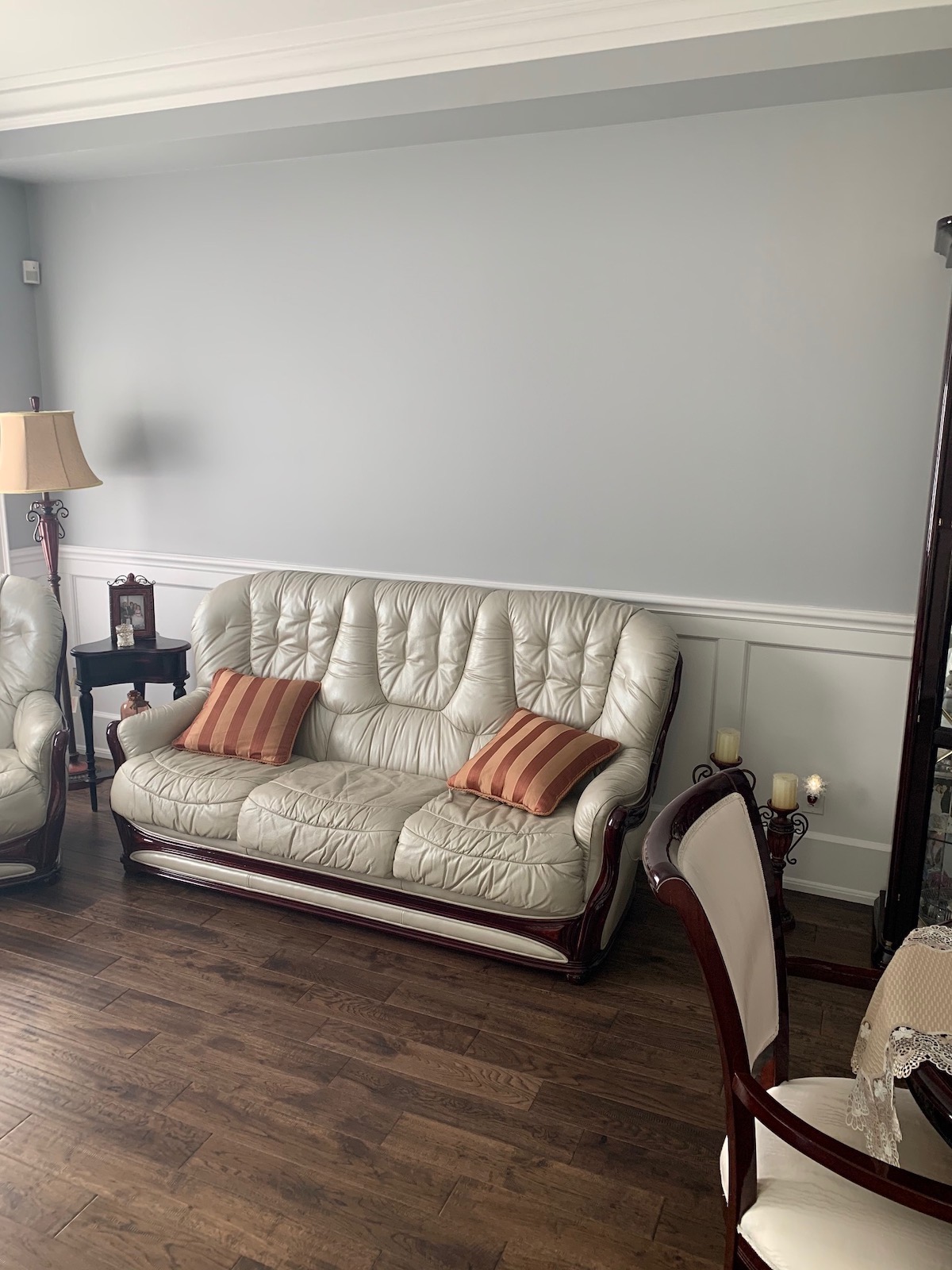 Painted wall panelled wainscoting in living room