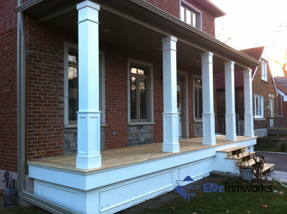 Half Panelled exterior pvc column wraps installed on front porch